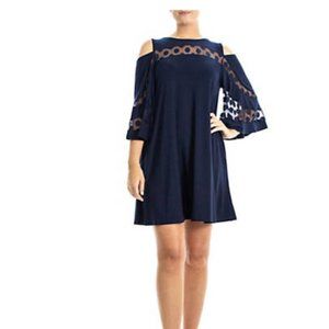 Nina Leonard Jewel Neck Cold Shoulder 3/4 Sleeve Dress (Plus Size)